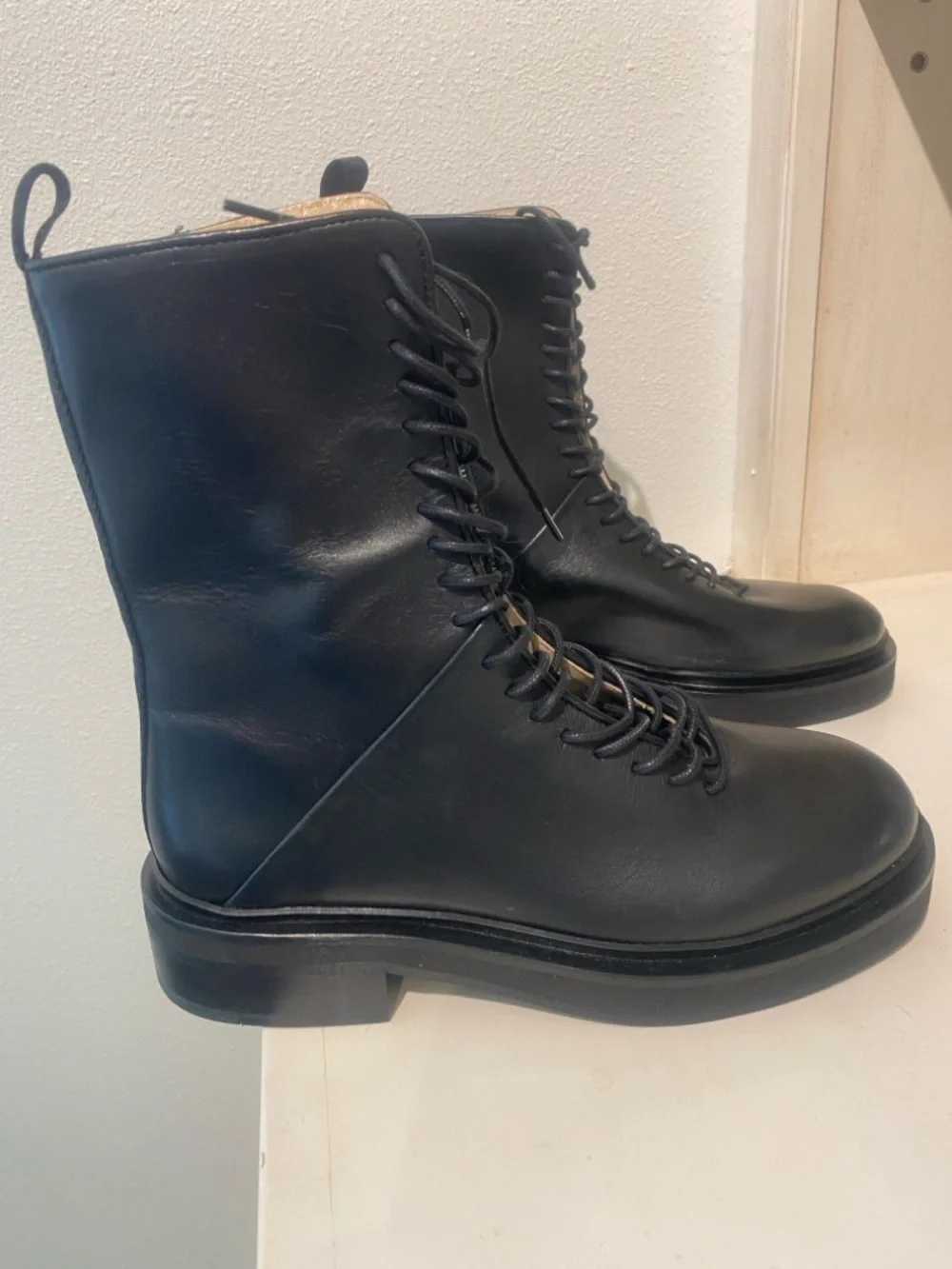 All Saints Women's Black Lace-Up Leather Combat Moto Military Mina Boots New  8 - Picture 2 of 13